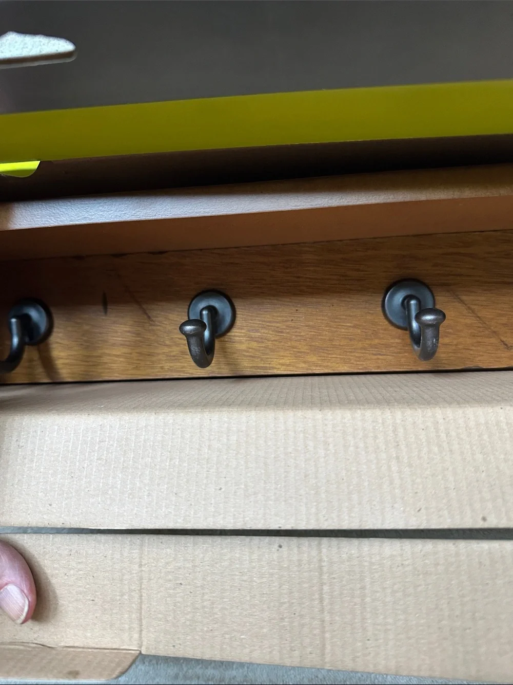 Threshold Hook Rail With Ledge Shelf Entryway Organize Walnut Finish Hooks 18”
